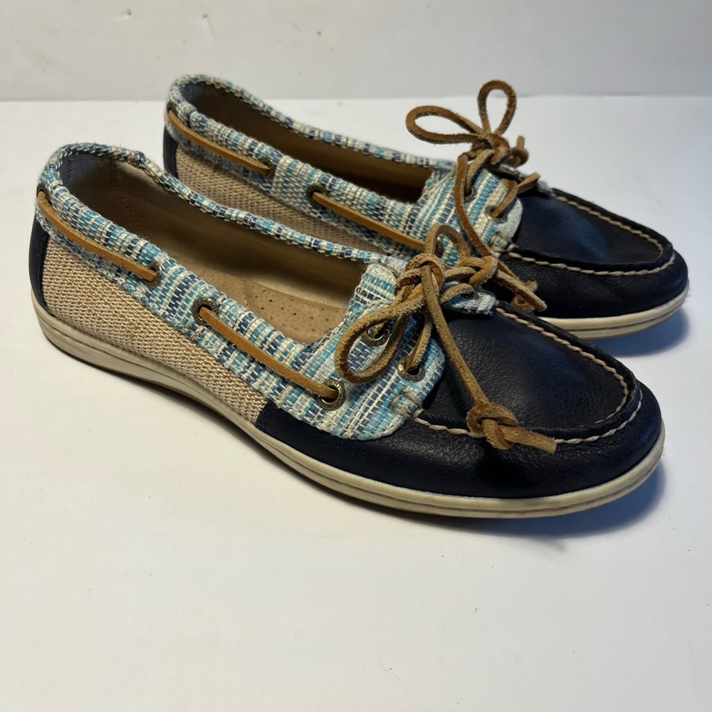 Sperry Women's Topsider Angelfish Boat Shoes Navy Leather Tweed Size 7.5 - Picture 2 of 5